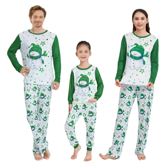Elippeo Family Matching Christmas Pajamas, Snowman Star Print Long-Sleeved Tops Trousers Sleepwear Outfits