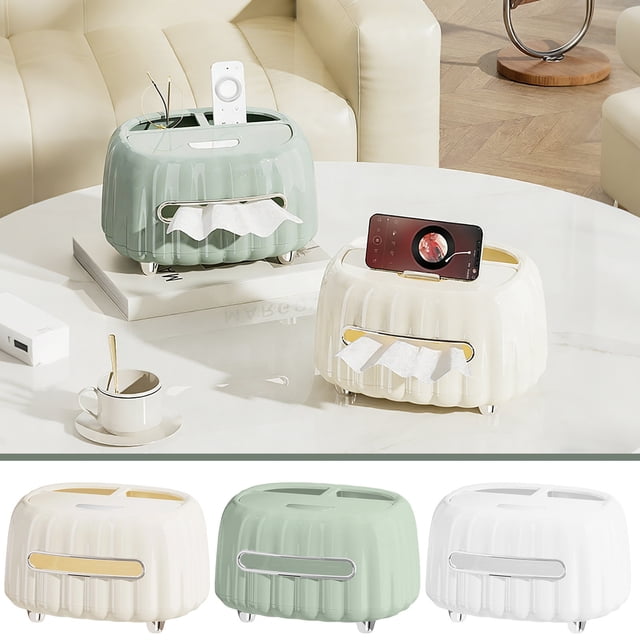 pstuiky Tissue Box Holder Plastic Drawer Design for Remote Control & Small Item Storage Large Capacity Organizer for Living Room, Office Desk, or Dining Area