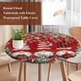 thumbnail image 4 of Red Christmas Round Tablecloth, Fitted Table Cover with Elastic for 55"-60" Round Tables, Gnomes Xmas Tree Poinsettia Eucalyptus Table Cloth Outdoor Indoor Dinning Party Waterproof Tablecloths, 4 of 7