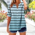 thumbnail image 2 of Sexlip Womens Swimsuit Set Horizontal Stripe Cover Up Design Half Button V Neck Short Sleeve Loose Silhouette Lightweight Fabric for Beach Vacations Blue XXL, 2 of 5