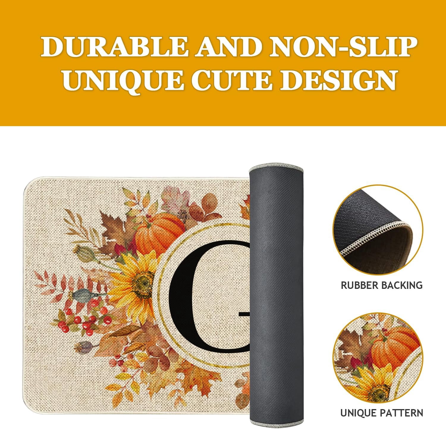 Fall Monogram Letter G Door Mat 30 X 17 Inch Family Last Name Initial Welcome Doormat Indoor Outdoor Entrance Floor Rug Non Slip Fall Autumn Thanksgiving Decor Rubber Mats