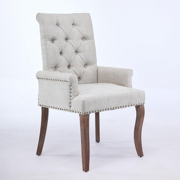 Upholstered Tufted Chenille Dining Chairs with Arms & Nailhead Trim – Solid Wood Frame & Legs, Modern Farmhouse for Dining, Kitchen & Living Room