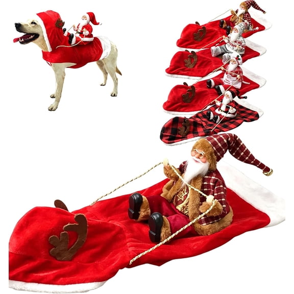 Santa Rider Pet Christmas Costume, Funny Riding Santa Suit with Reindeer Hood, Adjustable Dog Christmas Outfit for Small Medium Large Dogs