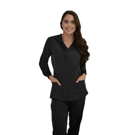 

Women s Pullover Hoodie GT Performance Medical Uniform Scrub Jacket-Black-Medium