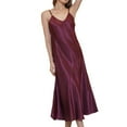 thumbnail image 3 of Defitshape Women's Satin Sleep Dress Deep V Neck Silk Nightgown Long Pajama Dresses Sexy Spaghetti Strap Sleeveless Chemises Tea Length Sleepwear Summer Lingries Purple Burgundy X-Large, 3 of 5
