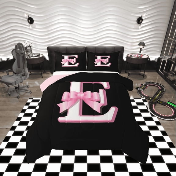 Erosebridal Initial E Letter Comforter Sets Twin Size, Princess Bow Comforters & Duvets, Monogrammed Reversible Duvet Insert, Microfiber Room Decor, 2 Pieces