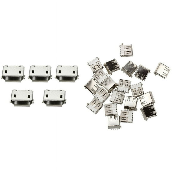 20 USB Female Type a 4-Pin DIP Right Angle Plug with 50Pcs -USB Type B Female 5Pin Socket Connector