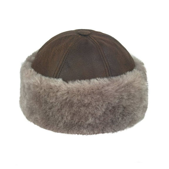 Premium Leather Unisex Shearling Sheepskin Fur Winter Beanie - Warm Wool Skull Hat for Men & Women (US, Alpha, XX-Large, Tøbåccø)