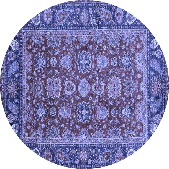 Ahgly Company Indoor Round Oriental Blue Traditional Area Rugs, 3' Round