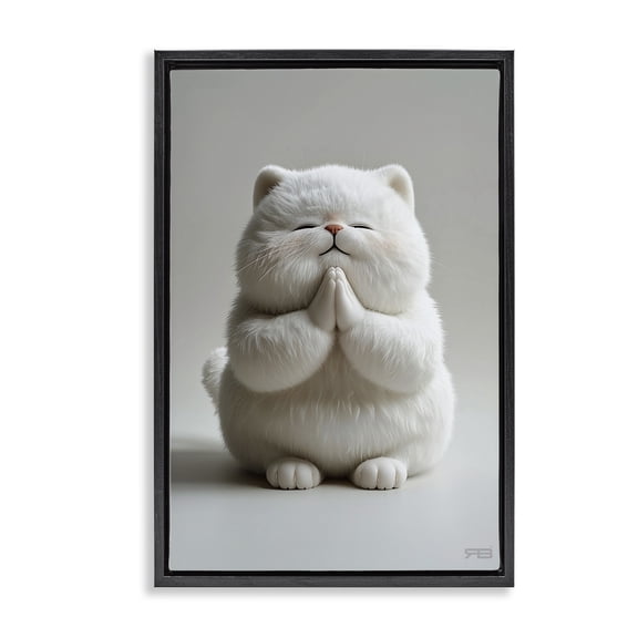 Stupell Industries Fluffy Praying Cat Animals & Insects Painting Black Floater Framed Canvas Art Print Wall Art, 17 x 25