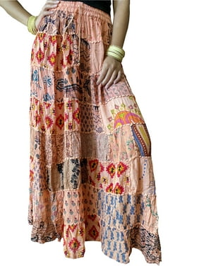 Mogul Women Long Skirt A-Line Vintage Patchwork Gypsy Hippie Chic Summer Ethnic Printed Maxi Skirts