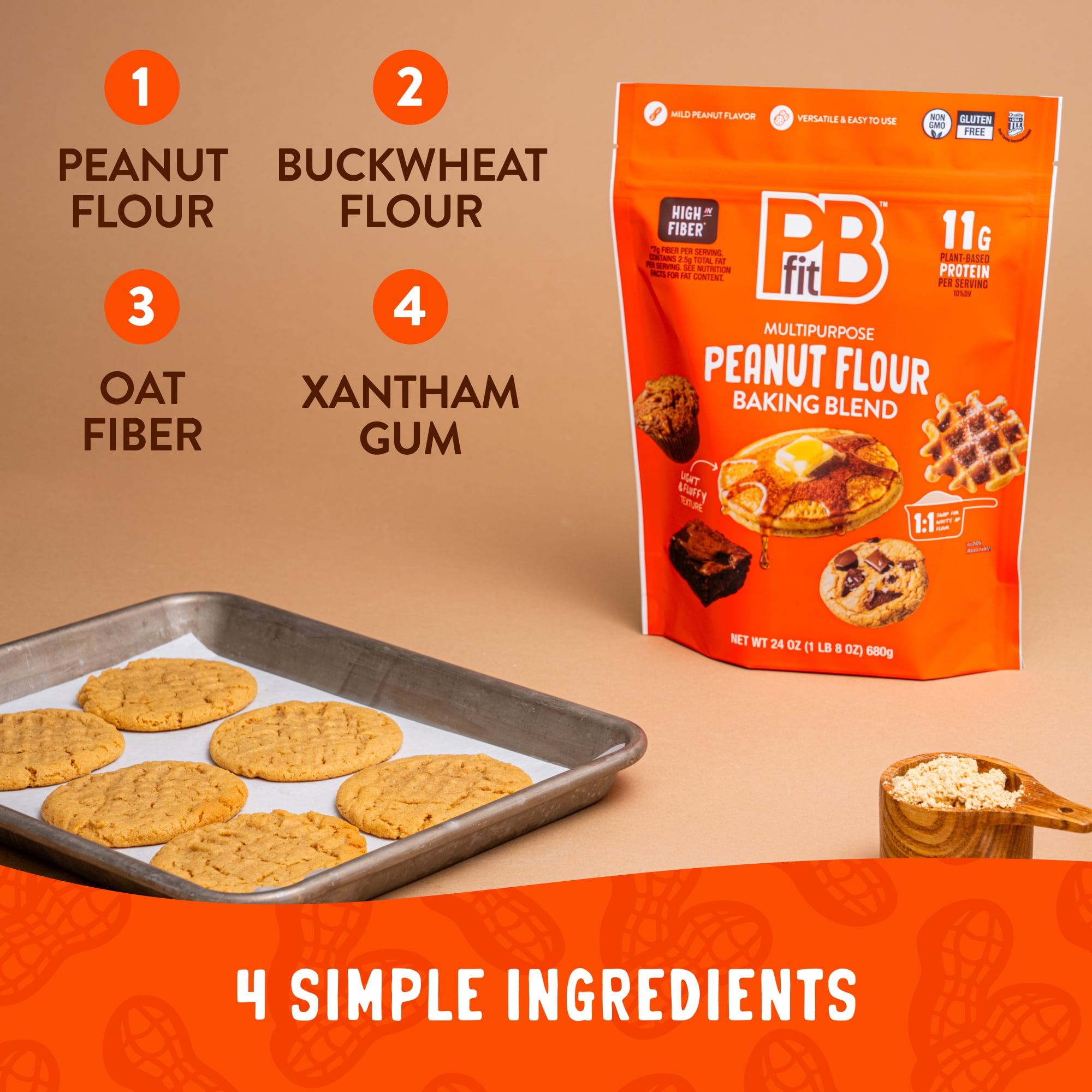 (2 pack) PBfit Peanut Flour Baking Blend, Gluten-Free & Non-GMO, 11g Protein 10% DV, 24 oz Bag