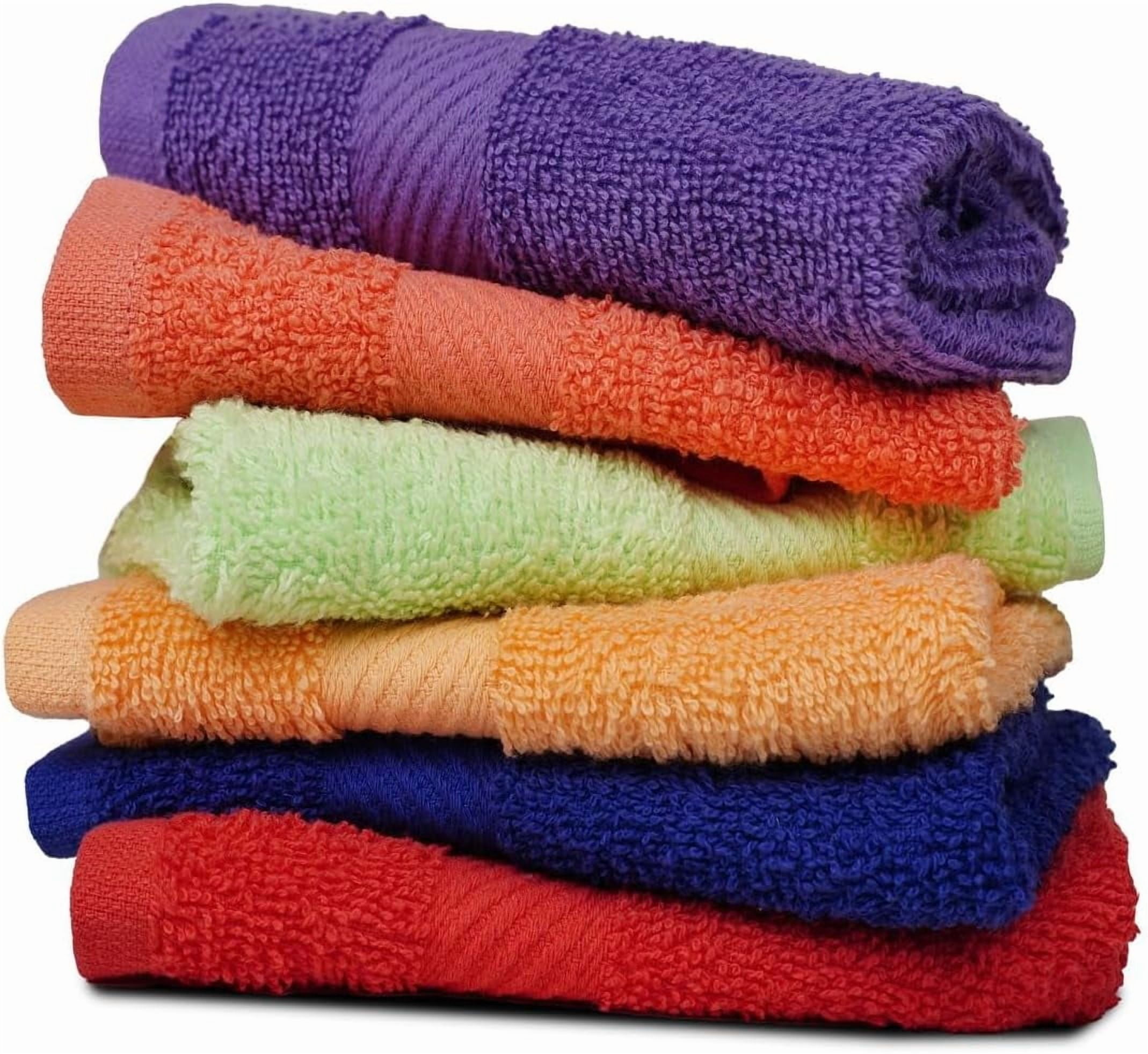 100% Cotton Bath Wash Cloths 24 Pack - 12" x 12"- Highly Absorbent Soft Washcloths for Face, Gym Towels, Hotel Spa Quality, Reusable Multipurpose (Dark, Light & Bright Colors)