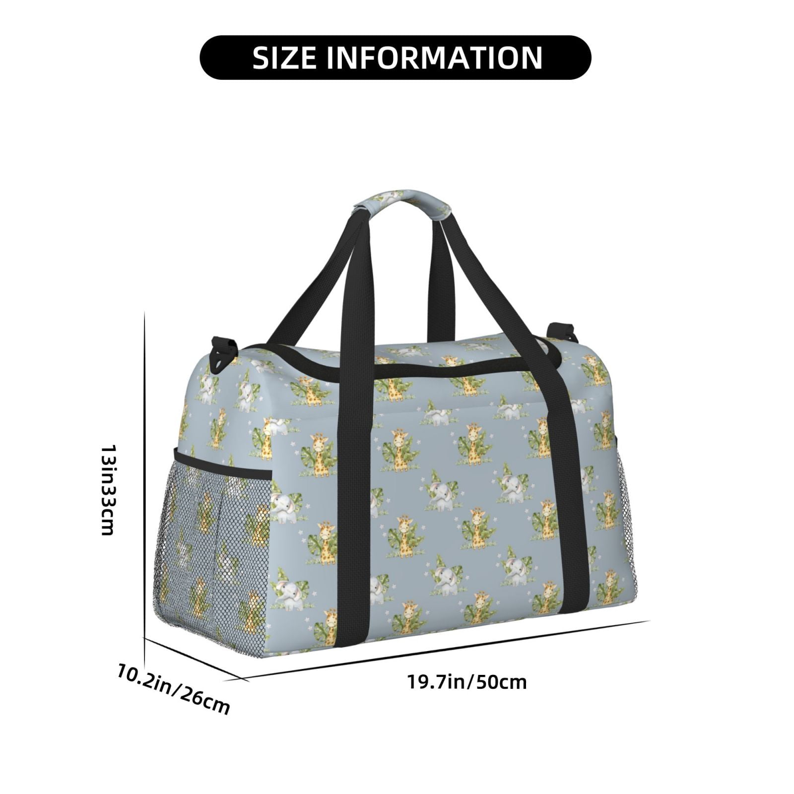 Fuzoiu Baby Elephant Giraffe Print Travel Duffle Bag,Carry On Tote Bags,Duffel Bag,Sport Gym Bag, Hospital Bag for Labor and Delivery, Overnight Bag,Luggage Bag