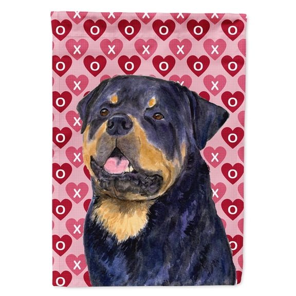 Rottweiler Hearts Love and Valentine's Day Portrait Garden Flag