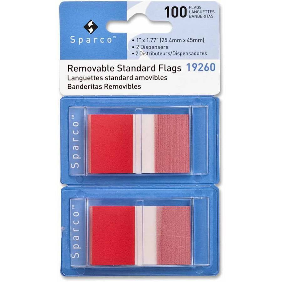 Sparco Removable Standard Flags w/ Dispenser, Red, 100 pack
