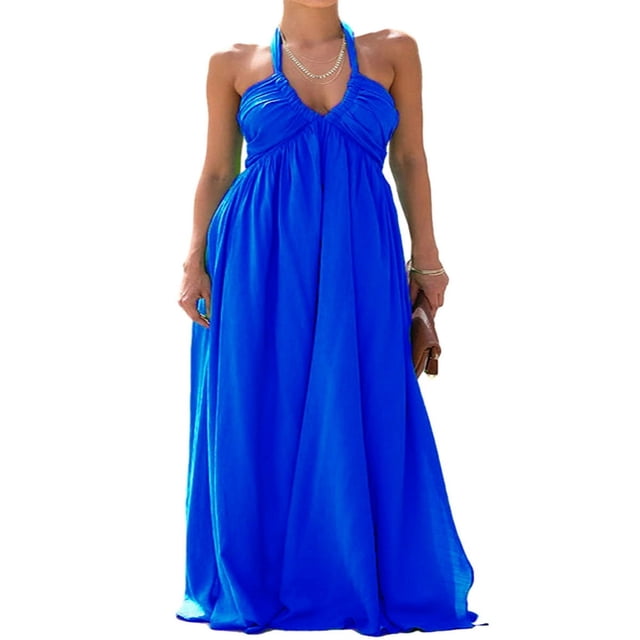 Robe à Nouer pour Femmes Col Halter Couleur Unie pour Tenue Décontractée d'Été