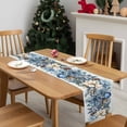 thumbnail image 4 of Blue Poinsettia Christmas Dresser Scarf Farmhouse, Dining Table Decorations for Wedding/Parties, Xmas Botanical Balls Snowflake Table Runner 36 Inches Long for Kitchen Dining, 13 x 36 In, 4 of 9