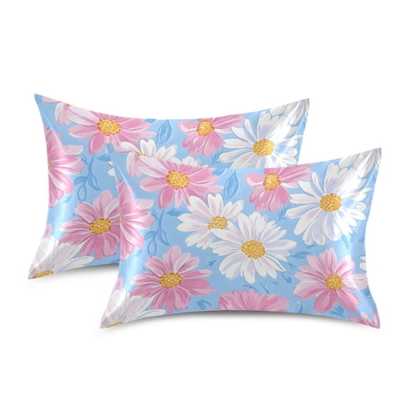 Yayeee Pillowcase Standard Size Set of 2 Satin Wrinkle Resistant Pillow Case, Pink Daisy