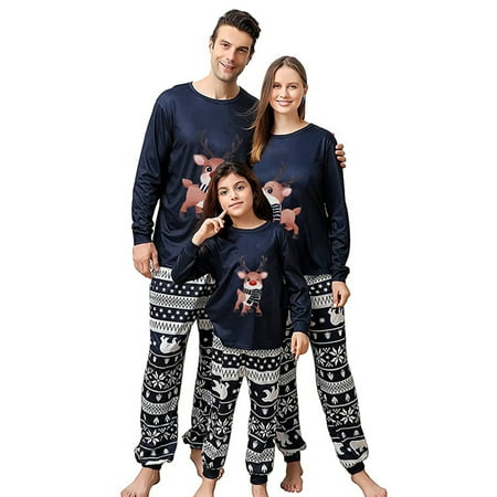 

JYYYBF Matching Christmas Pajamas for Family Cute Elk Print Long Sleeve Striped Pants Holiday Xmas Sleepwear Set for Women Men Kids Baby Navy Blue