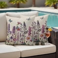 thumbnail image 5 of Purple Pink Floral Pillow Covers 2 Pack Spring Lavender Wildflowers Blue Butterfly Botanical Linen Texture Pillowcase Waterproof Outdoor Throw Pillow Cover for Patio Garden Square Cushion 24”x24”, 5 of 9