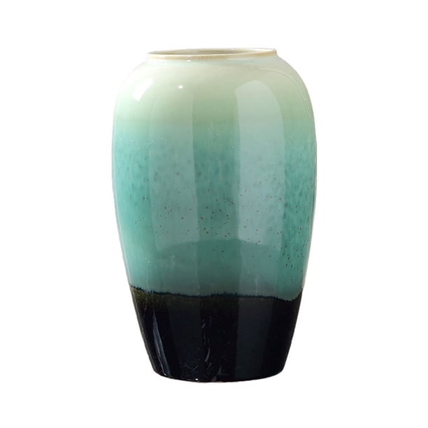 Jarrón verde de porcelana, decoración de flores de cerámica, decoración moderna de escritorio, arreglo de flores secas simples, decoración