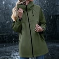 thumbnail image 2 of Feancey Lightweight Hooded Jackets for Women Waterproof Packable Raincoats Full Zip Stand Collar Windbreaker Rain Jacket Mid Length Fall Outerwear Green L, 2 of 9