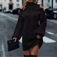 thumbnail image 7 of Women's Sweater Dress Knit Dress Long Sleeve Mock Neck Off Shoulder Solid Color Winter Dress for Holiday Casual,Black,S, 7 of 7
