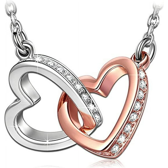 "Love At First Sight" 925 Sterling Silver Heart Necklaces for Women Teens, Rose Gold Plated Necklace with 5A Cubic Zirconia, Gifts for Women on Christmas Birthday Anniversary