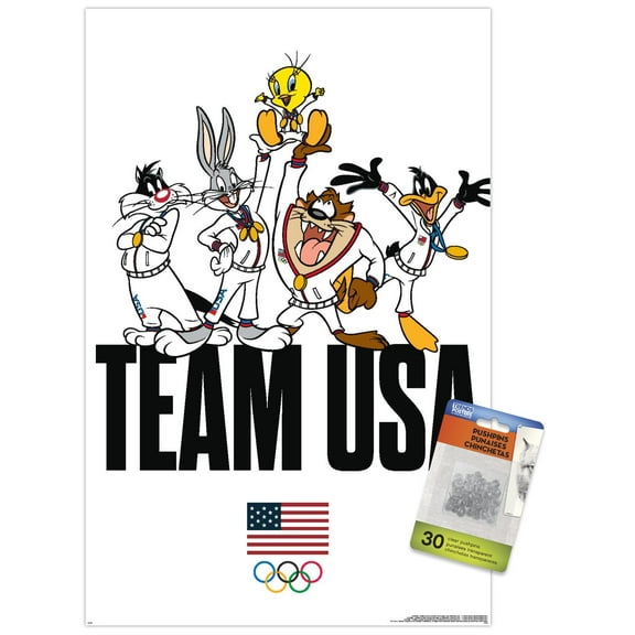 Looney Tunes x Team USA - Portrait Wall Poster with Push Pins, 14.725" x 22.375"