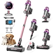 Cordless Vacuum Cleaner, 600W/55KPA Vacuum Cleaners for Home, 55Mins Stick Vacuum, Anti-Tangle & 1.8L Large Dust Cup, Lightweight Vacuum for Hard Floors Carpet Pet Hair, Purple Pink