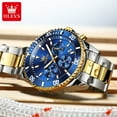 OLEVS Watch for Men Blue Watches for Men Gold and Silver Stainless Steel Men Watch Big Blue Face