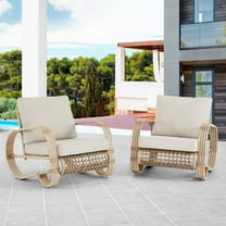 Ulax Furniture 2 Pieces Aluminum Wicker Patio Club Chairs , Beige