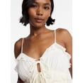 thumbnail image 4 of No Boundaries Sleeveless Tie Front Ruffle Romper, Women's XXS-XXL, 4 of 5
