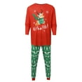 thumbnail image 2 of XIAOCHA Womens Christmas Family Matching Pajamas Set Cute Reindeer "Hi! Ho! Ho!" Print Crewneck Long Sleeves Vibrant Red Top With Paired With Festive Green Pants Sleepwear For Dad, 2 of 6