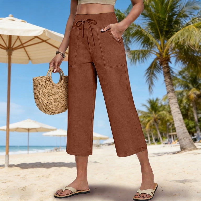 brown capri dress pants Cotton Linen Summer Linen Pants Loose Pants Boho Capris for Women Stretchy Capris Pant Capris Petite Crop Pants Womens Linen Capri Pants M Made from soft stretch style:US401 AJE Women's Alexa Long Color:M-Light Blue