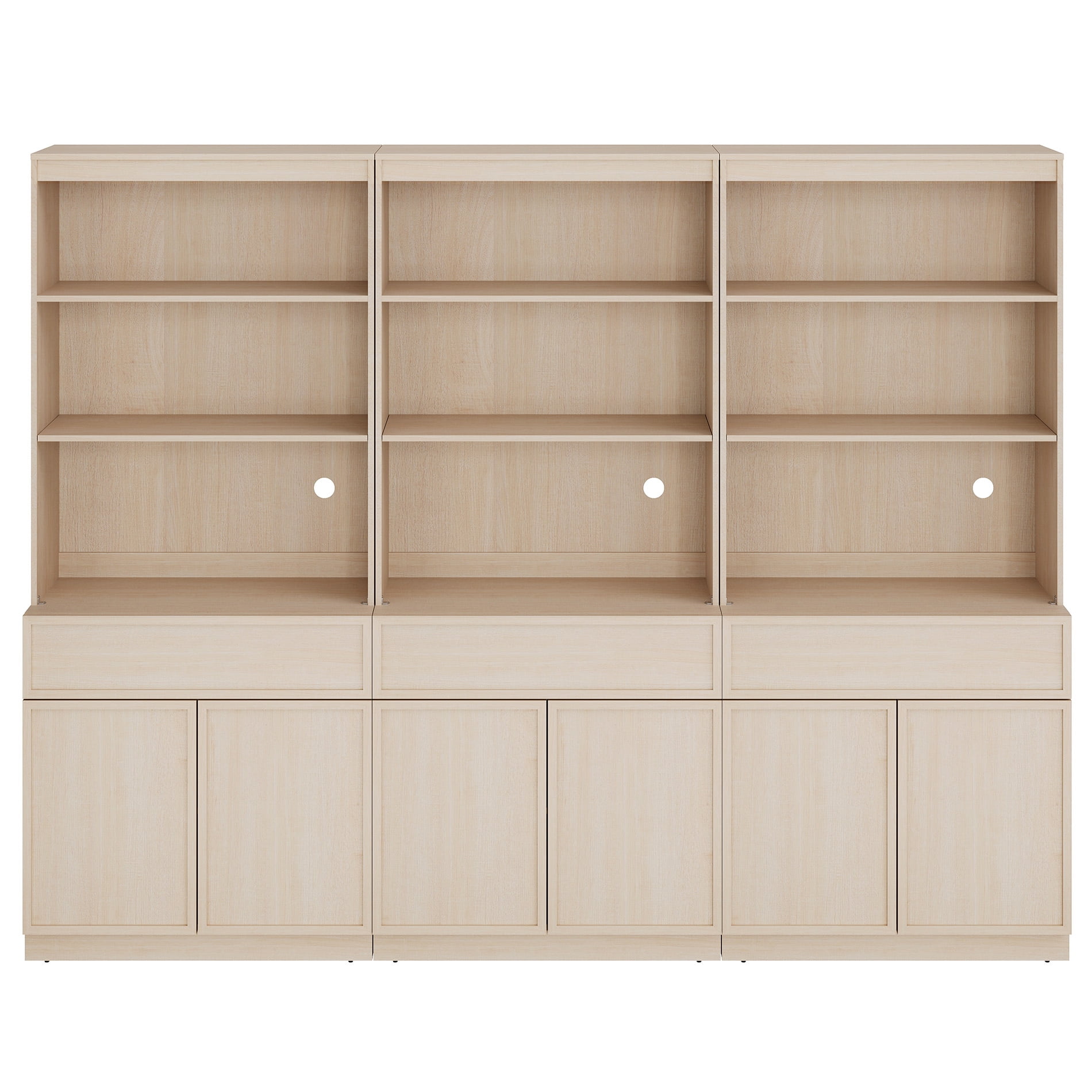 Modern 72" Tall Bookcase with Doors, Drawers & Adjustable Shelves, Wood Bookcase with Storage Cabinet and Open Shelving,Beige
