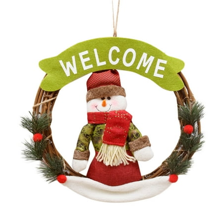 

NUOLUX 22cm Christmas Rattan Ring Wreath Door Hanging Pendant Snowman Ornaments Christmas Decoration