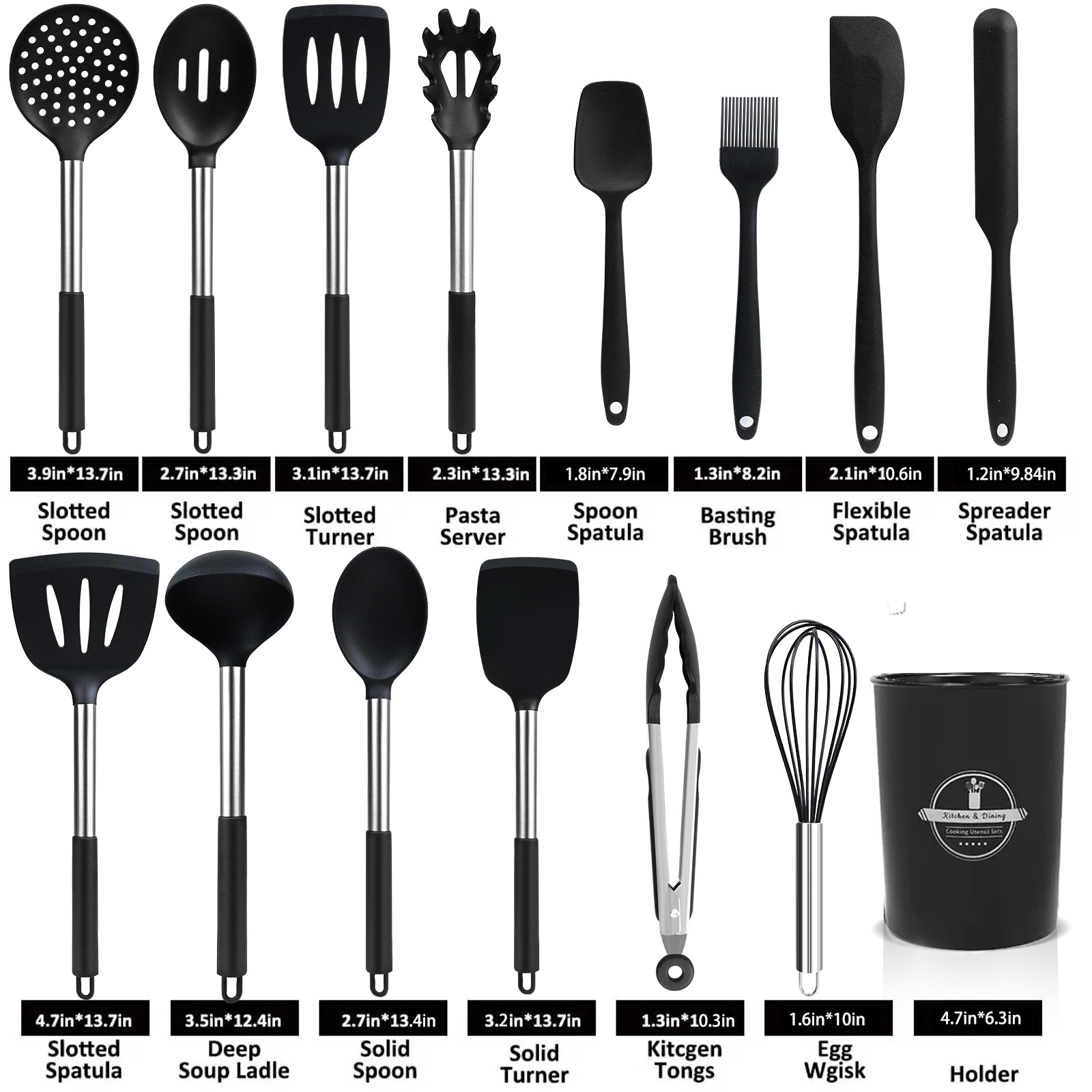 KSENDALO 26-Piece Silicone Cooking Utensils Set, Black photo 6
