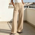 thumbnail image 5 of Htigea Dress Pants for Women Solid Color High Waisted Straight Leg Work Pant with Pockets Elegant Business Office Commute Trousers Khaki S, 5 of 6