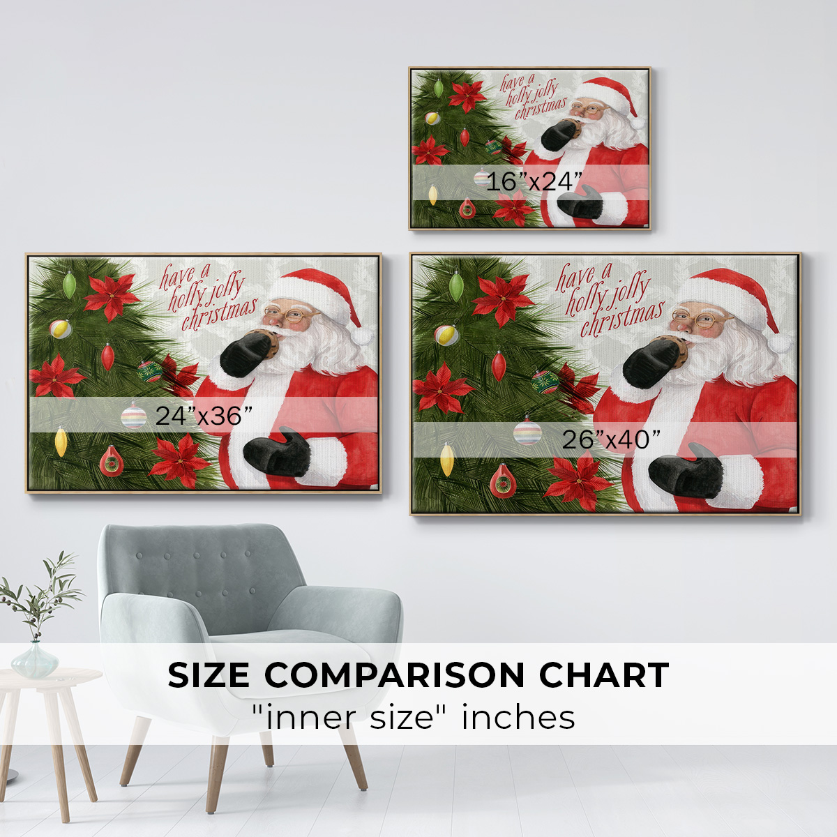 Arose Such a Clatter Collection A - Framed Gallery Wrapped Holiday Canvas - 27 x 41 - Natural Wood Frame