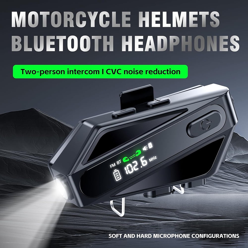INTELIVE Motorcycle Helmet Bluetooth Headset, 1000mAh Rechargeable Bluetooth Headset with 2 Microphone for Motorbike