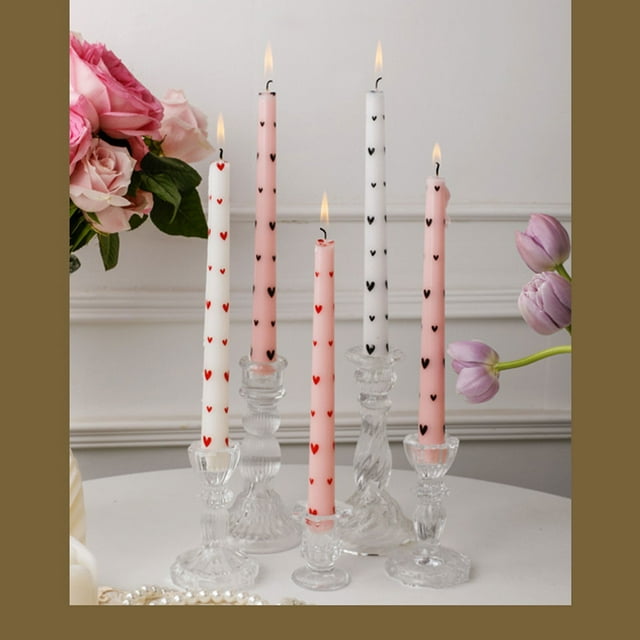French Long Rod Candles for Weddings & Parties - Hand-Poured, Odorless Burning with Exquisite Printed Designs for Romantic Events