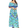 thumbnail image 4 of Sakkas Tara Women's Long Maxi Boho Off Shoulder Summer Casual Dress Floral Print - NB258-Blue - One Size Regular, 4 of 5