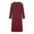 thumbnail image 6 of Fesfesfes Women Linen Robe Round Neck Loose Mu-slim Dress Pockets Long Sleeve Solid MId-Calf Long Dress, 6 of 9