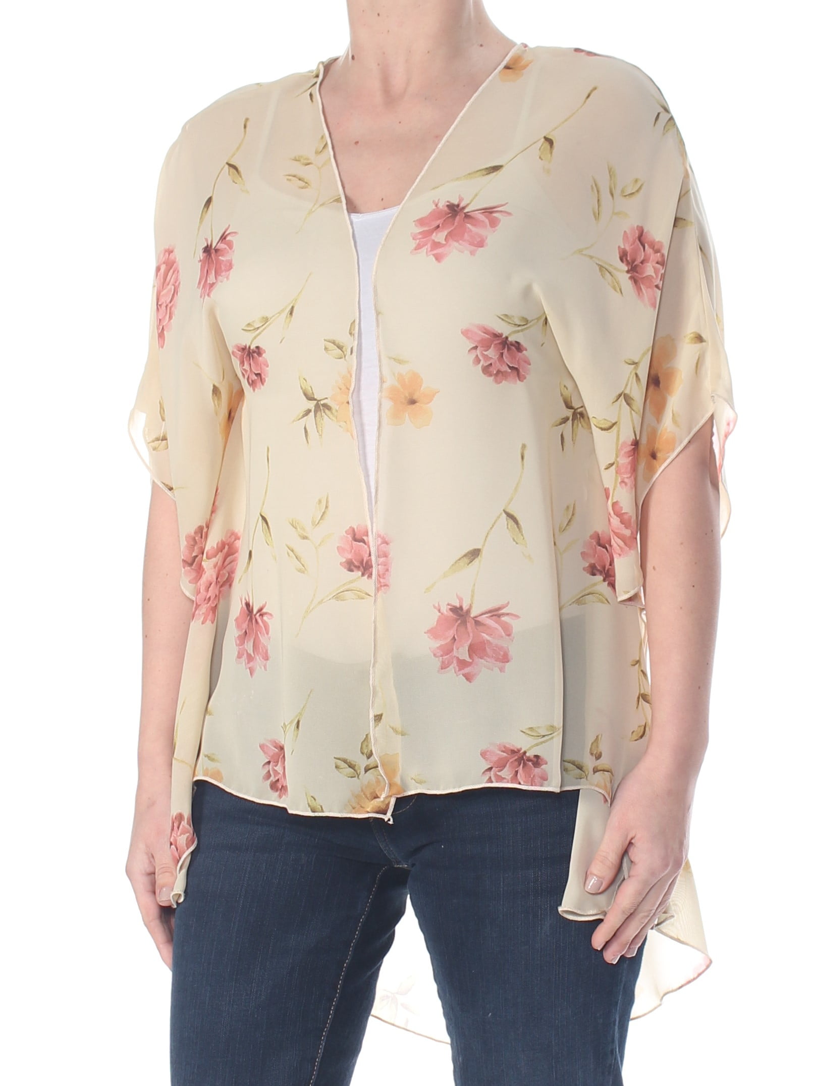 Polly & Esther POLLY & ESTHER Womens Beige Sheer Open Cardigan Top
