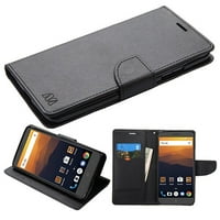 ZTE Max XL (N9560) Phone Case Magnetic Leather Flip Wallet Case Protective Cover Folio Stand Book Style Pouch with ID/ Credit Card / Cash Slots - BLACK