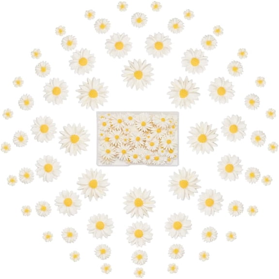 1Box 100 Pcs Flatback Resin Daisy 9/13/22/26mm Flower Resin Charms Cabochons Mini Artificial Daisy Craft Flowers for DIY Craft Cloth Pen Box Home Decoration White White