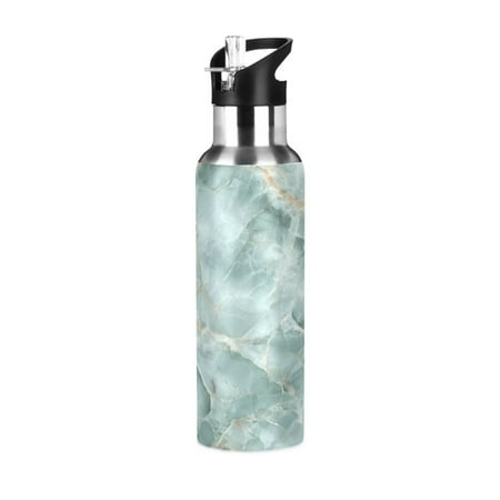 

Water Bottles 34oz Straw Lid Wide Mouth Stainless Steel for School Sport Travel Mint Green Marble