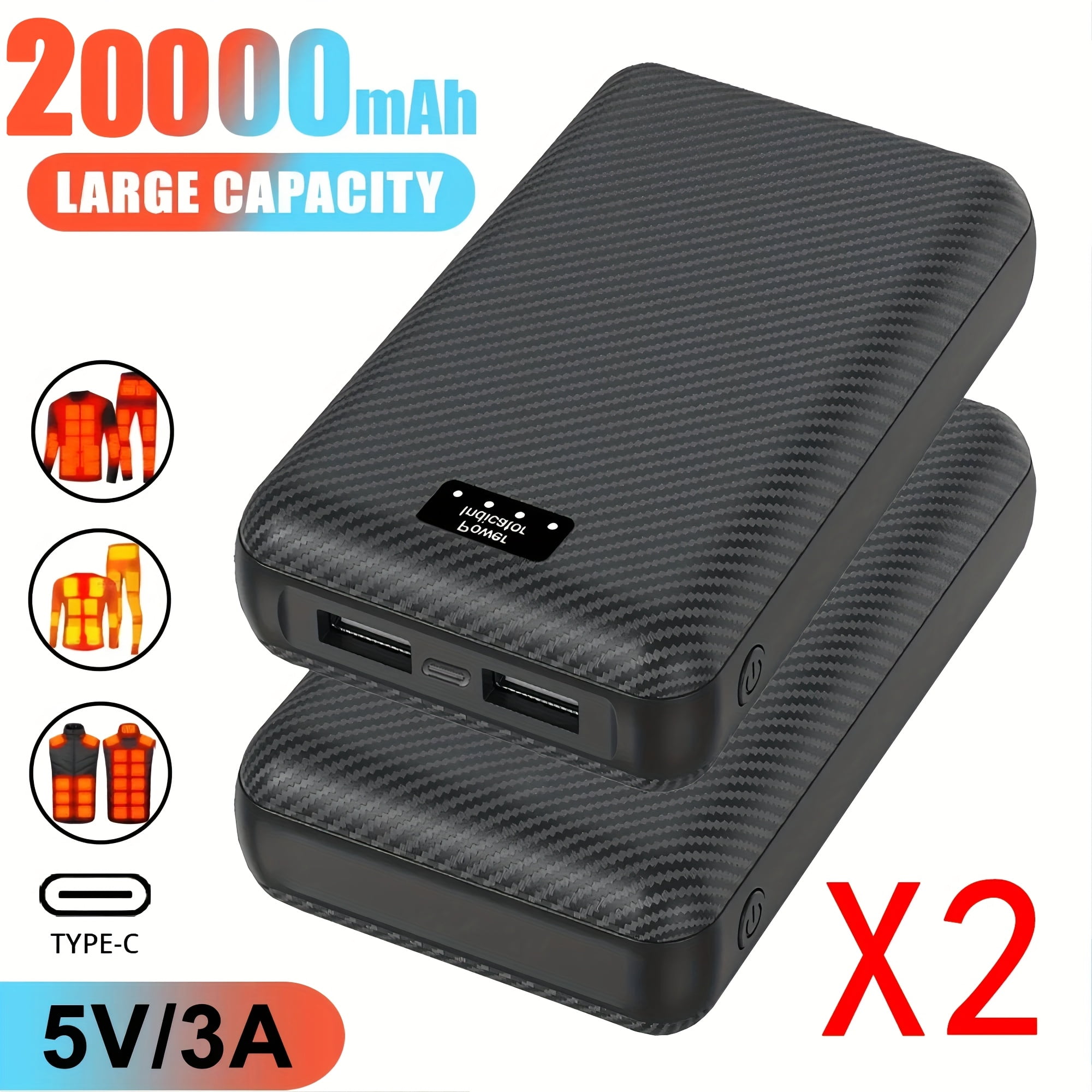 20000mAh Power Bank Heated Vest 5V 3A Output Power Bank Heated Jacket Battery Charger External Battery winter Heating Scarf Socks Power Bank, Portable Energy Solution, Outdoor Heating Gear